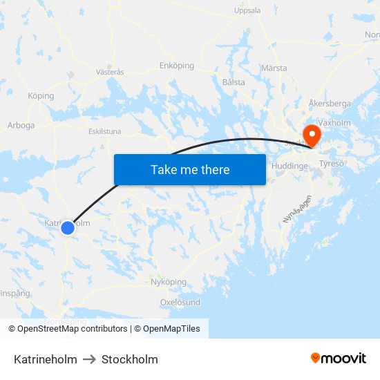 Katrineholm to Stockholm map