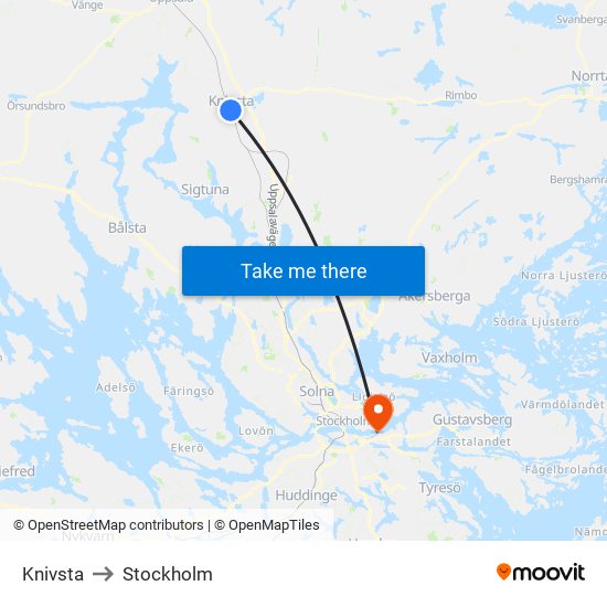 Knivsta to Stockholm map