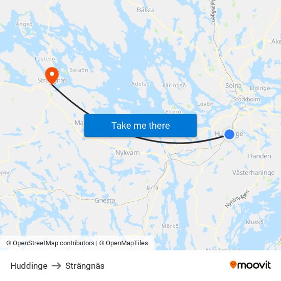 Huddinge to Strängnäs map