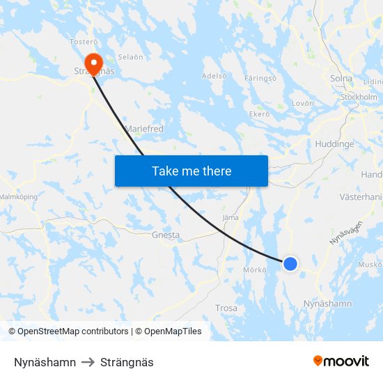 Nynäshamn to Strängnäs map