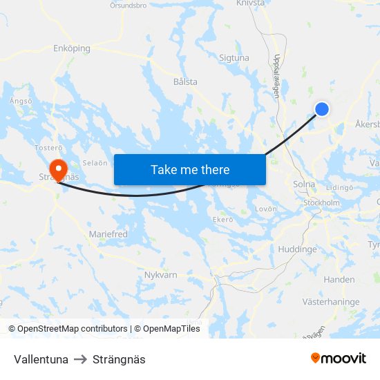 Vallentuna to Strängnäs map