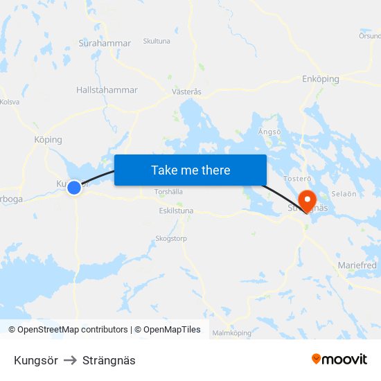 Kungsör to Strängnäs map