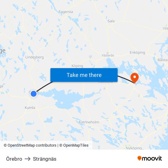 Örebro to Strängnäs map