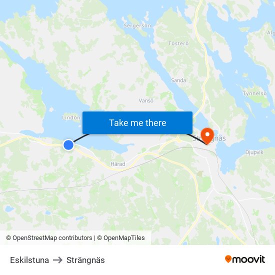 Eskilstuna to Strängnäs map