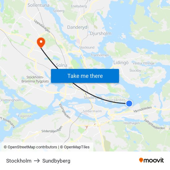 Stockholm to Sundbyberg map