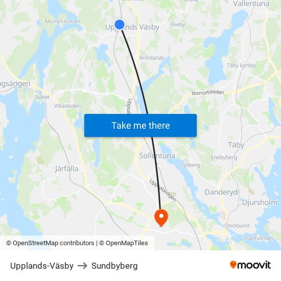 Upplands-Väsby to Sundbyberg map