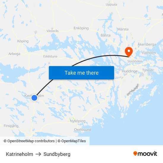 Katrineholm to Sundbyberg map