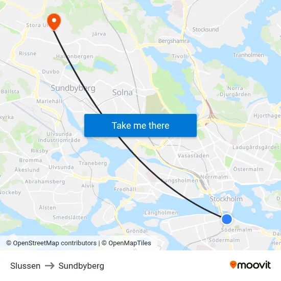 Slussen to Sundbyberg map