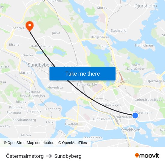 Östermalmstorg to Sundbyberg map