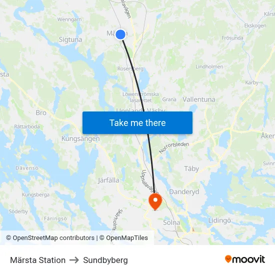 Märsta Station to Sundbyberg map