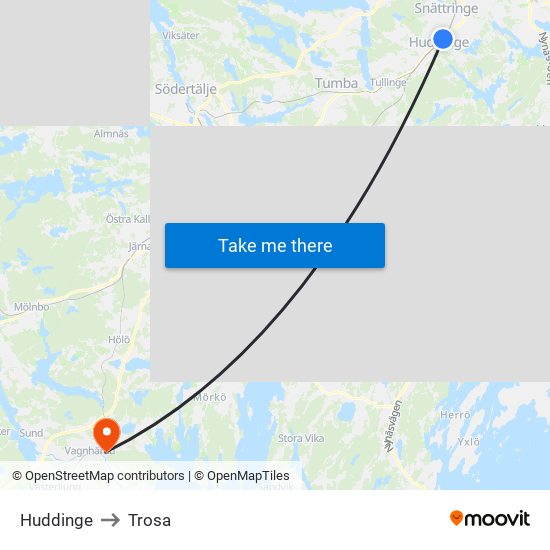 Huddinge to Trosa map