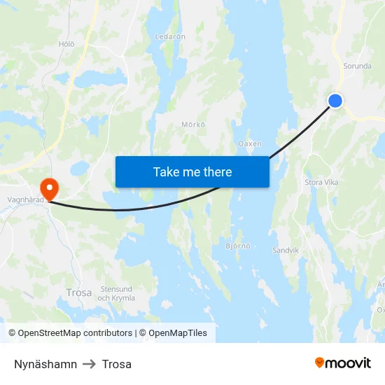 Nynäshamn to Trosa map