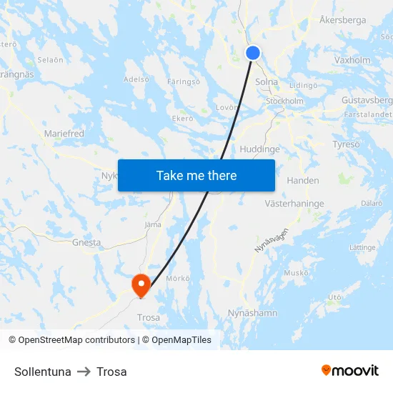 Sollentuna to Trosa map