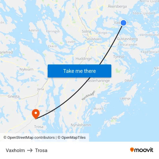 Vaxholm to Trosa map