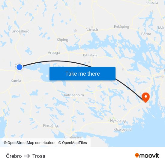 Örebro to Trosa map