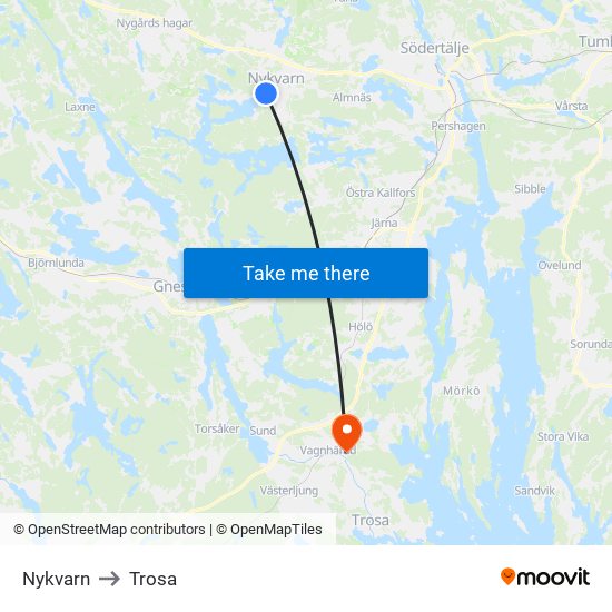 Nykvarn to Trosa map