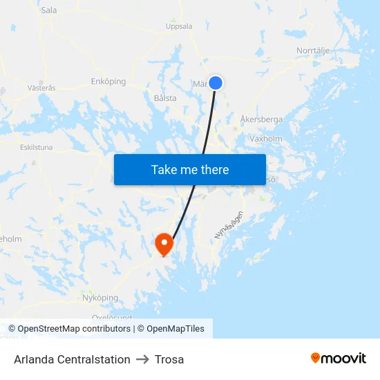 Arlanda Centralstation to Trosa map