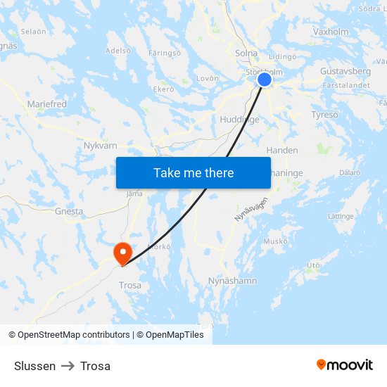 Slussen to Trosa map