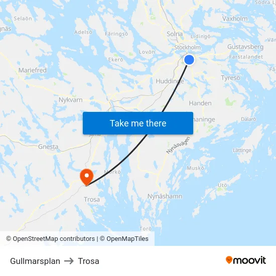 Gullmarsplan to Trosa map