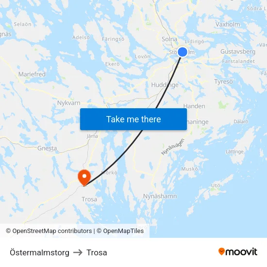 Östermalmstorg to Trosa map