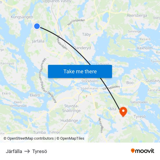 Järfälla to Tyresö map
