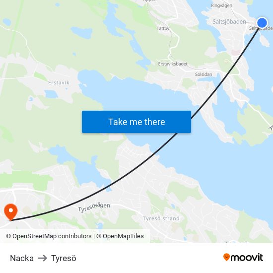 Nacka to Tyresö map