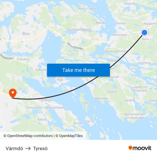 Värmdö to Tyresö map