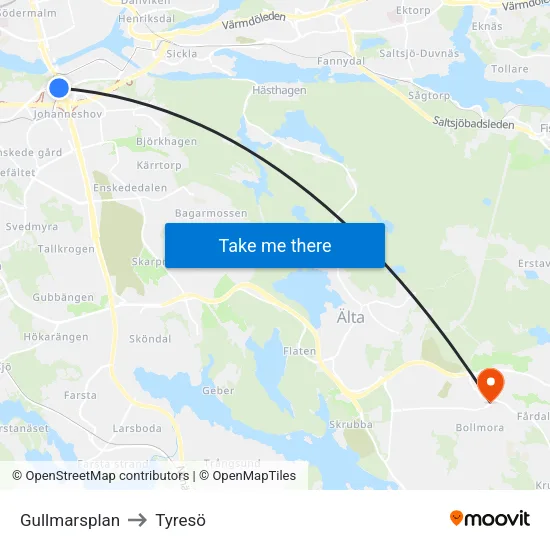 Gullmarsplan to Tyresö map