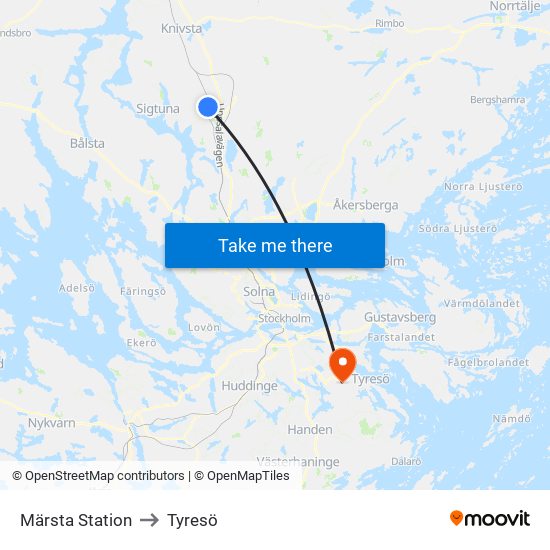 Märsta Station to Tyresö map