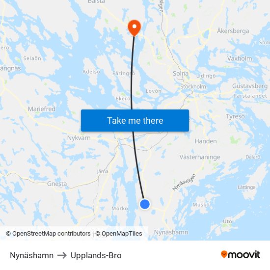 Nynäshamn to Upplands-Bro map