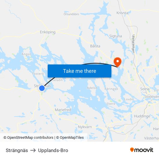 Strängnäs to Upplands-Bro map