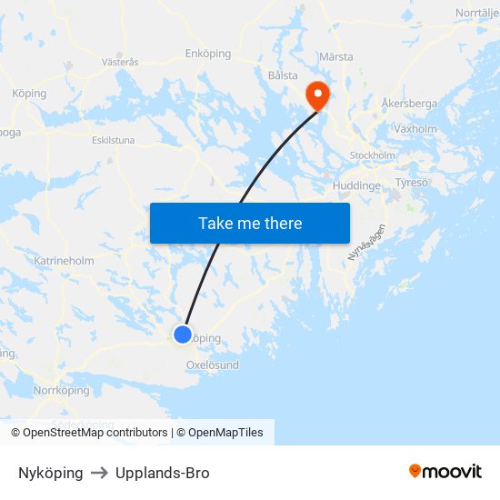 Nyköping to Upplands-Bro map