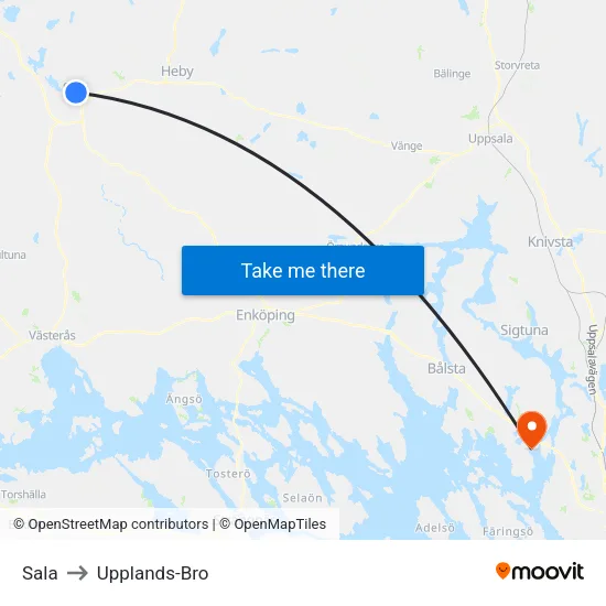 Sala to Upplands-Bro map