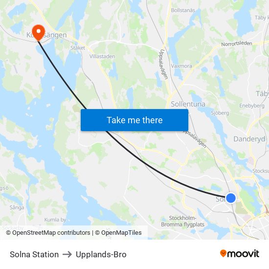 Solna Station to Upplands-Bro map