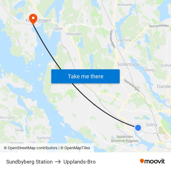 Sundbyberg Station to Upplands-Bro map