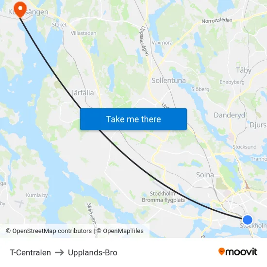 T-Centralen to Upplands-Bro map