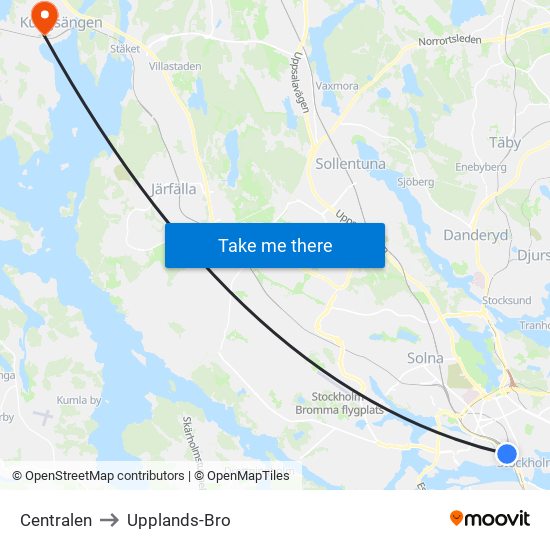 Centralen to Upplands-Bro map