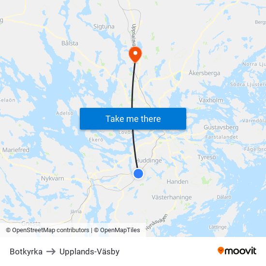 Botkyrka to Upplands-Väsby map