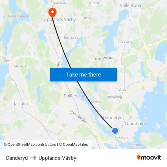 Danderyd to Upplands-Väsby map