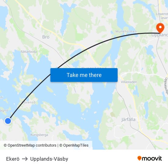 Ekerö to Upplands-Väsby map