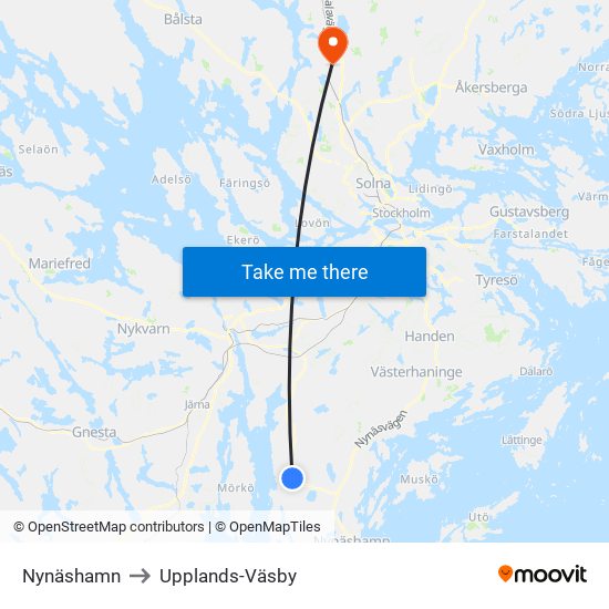 Nynäshamn to Upplands-Väsby map