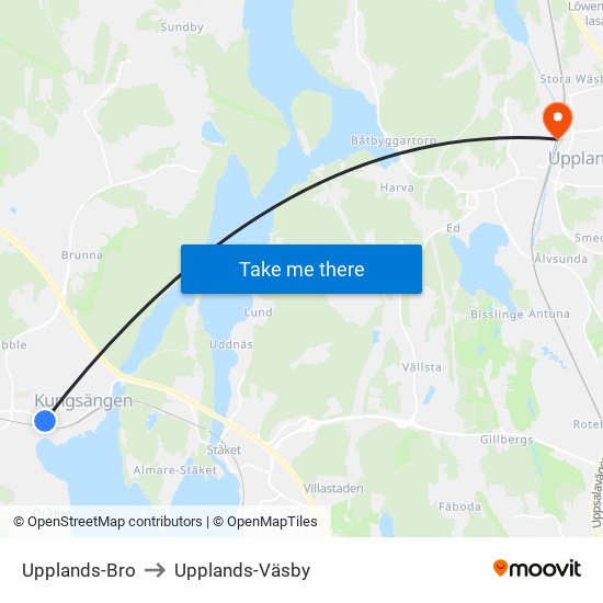 Upplands-Bro to Upplands-Väsby map