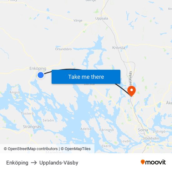 Enköping to Upplands-Väsby map