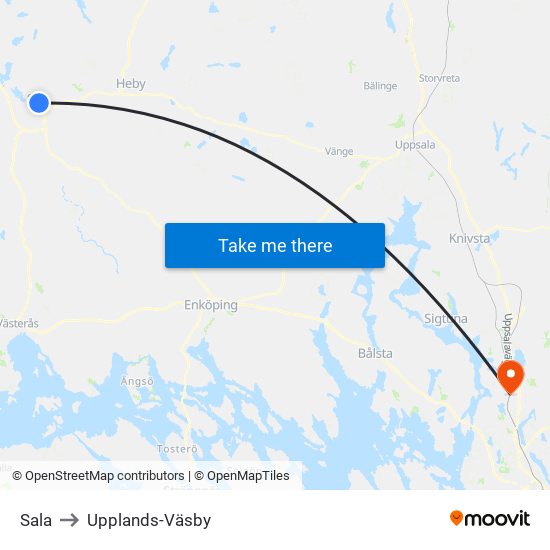 Sala to Upplands-Väsby map