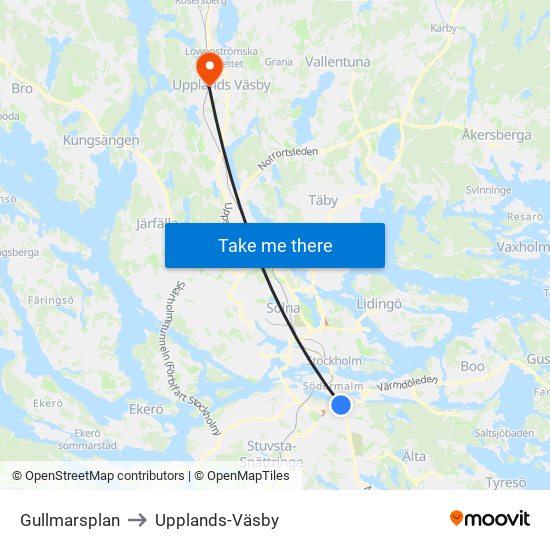 Gullmarsplan to Upplands-Väsby map