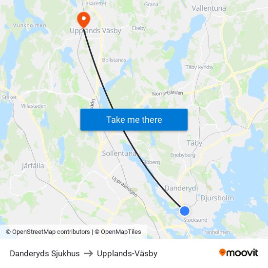 Danderyds Sjukhus to Upplands-Väsby map