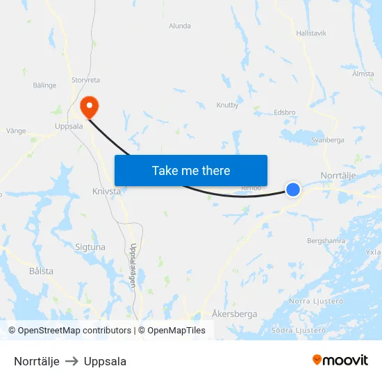 Norrtälje to Uppsala map