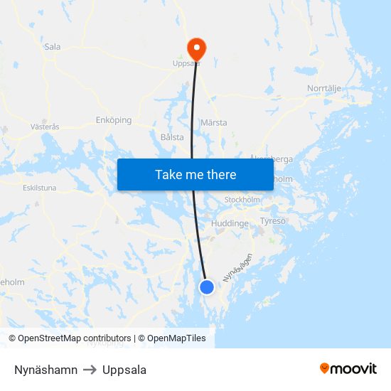 Nynäshamn to Uppsala map