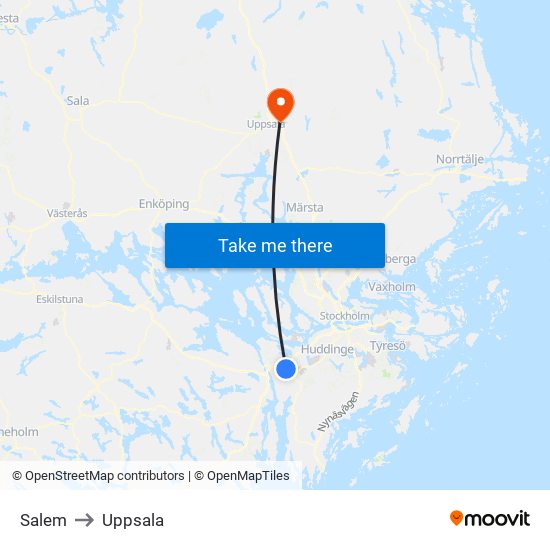Salem to Uppsala map