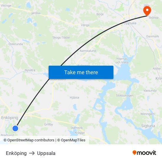 Enköping to Uppsala map
